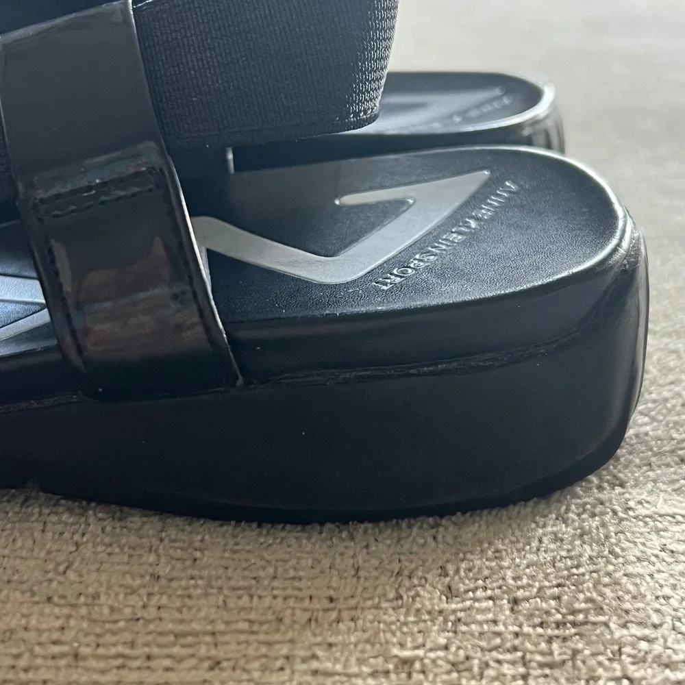 Anne Klein Sport‎ Kindheart Black Elastic Wedge Slingback Sandals Womens 8.5 M